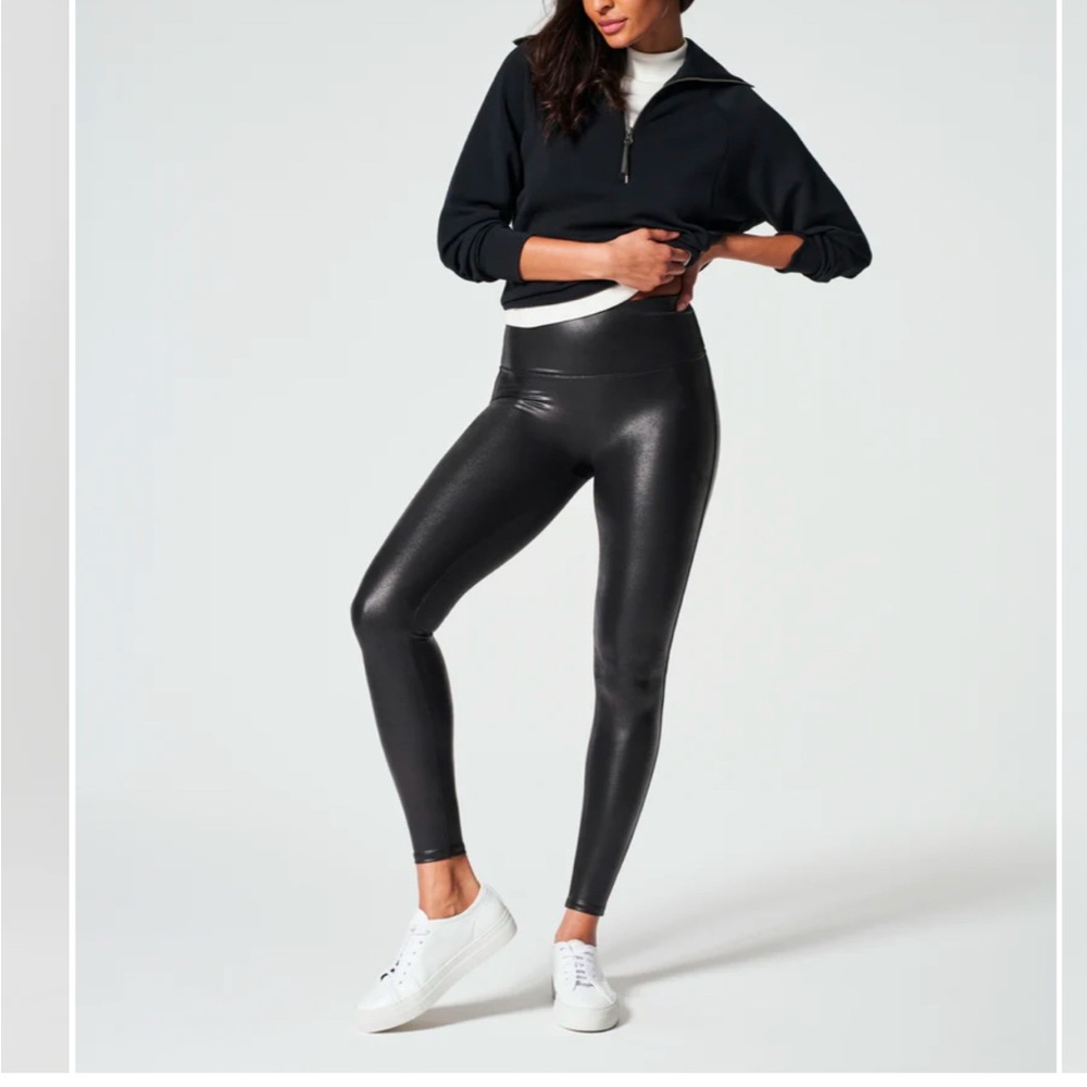 SPANX Black High-Waisted Leggings Shiny Fit